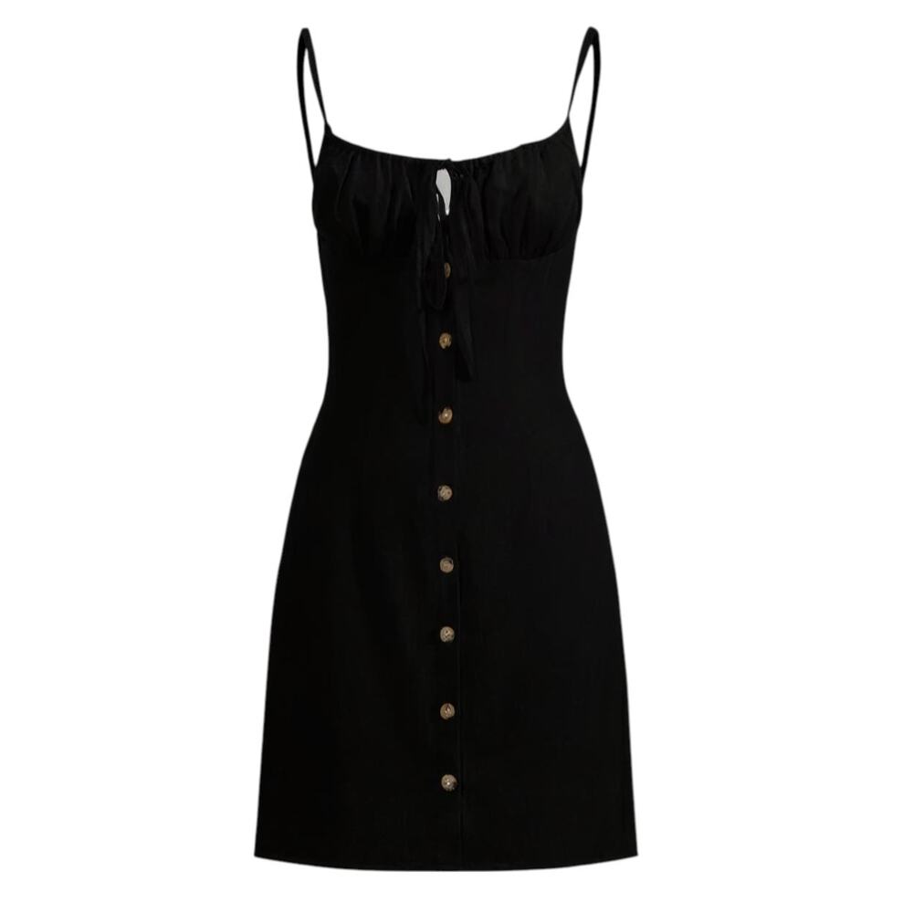 Commense Black Button Front Mini Dress XL NWT Sleeveless Tie Bust Summer Casual